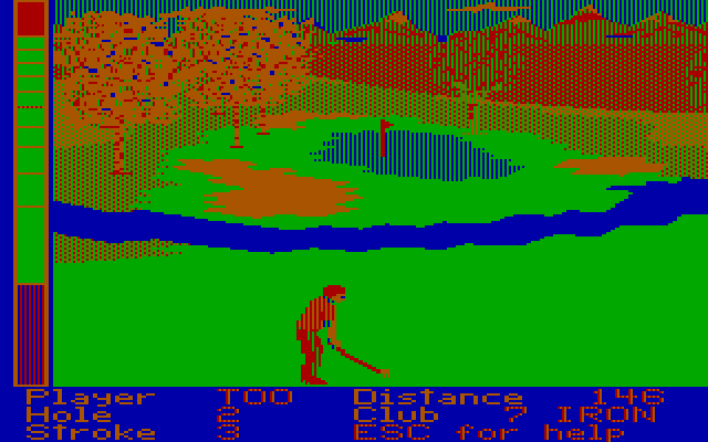 Mean 18 (DOS) screenshot: Near the green (CGA with RGB monitor)