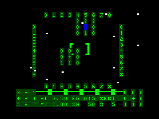 Shootout at the OK Galaxy (TRS-80 CoCo) screenshot: Hyperspace map