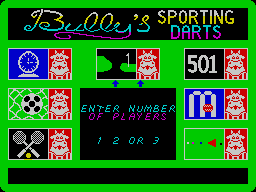 Bully's Sporting Darts (ZX Spectrum) screenshot: Up to three playes can play most games. THis is the screen that selects the number of players for 'Golf'