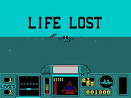 G-Loc: Air Battle (ZX Spectrum) screenshot: You get more than one life to complete a mission. I didn't realise they were shooting at me