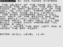 Breakout (ZX81) screenshot: Title Screen.
