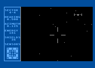 Shootout at the OK Galaxy (Atari 8-bit) screenshot: Incoming raider