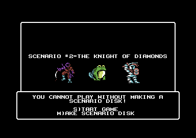 Wizardry: Knight of Diamonds - The Second Scenario (Commodore 64) screenshot: Main menu