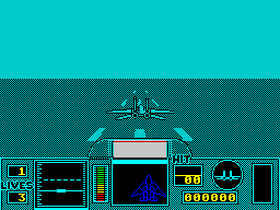 G-Loc: Air Battle (ZX Spectrum) screenshot: We're off. I played on the EASY setting. The plane does a nice barrel roll after take-off