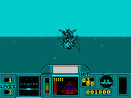 G-Loc: Air Battle (ZX Spectrum) screenshot: Hard to believe but there's three intact planes hiding behind the wreckage of my 3rd hit