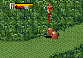 Golden Axe III (Genesis) screenshot: Death Mountain: jumping over barrels that come rolling down the mountain