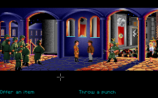 Indiana Jones and the Last Crusade: The Graphic Adventure (DOS) screenshot: Indy runs into Hitler. (VGA)