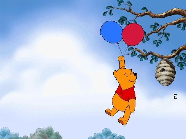 Disney's Winnie the Pooh: Toddler (Windows) screenshot: Piglet's game starts with Pooh floating up to get some honey