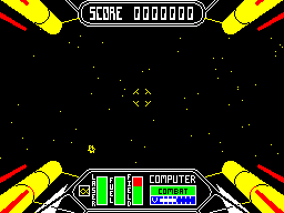 Starstrike II (ZX Spectrum) screenshot: Must have been some kind of jump gate that's moved me to another part of space