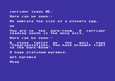 Adventure 1 (Commodore 64) screenshot: Finding more rooms and getting more treasure