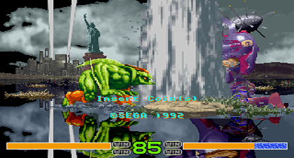 Dark Edge (Arcade) screenshot: Demo Goliath vs Blood different colour scheme