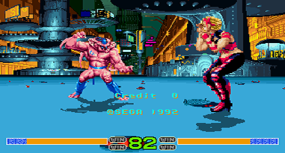 Dark Edge (Arcade) screenshot: Demo Genie vs Blood