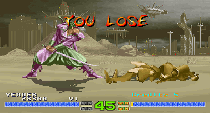 Dark Edge (Arcade) screenshot: Yeager (me) vs Thud, I lose:(