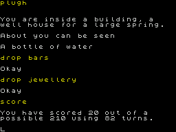 Adventure 1 (ZX Spectrum) screenshot: Back at the well house. The treasure has been dropped an that means a score has actually been registered