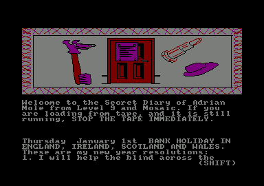 The Secret Diary of Adrian Mole Aged 13¾ (Amstrad CPC) screenshot: Listing his New Year's resolutions