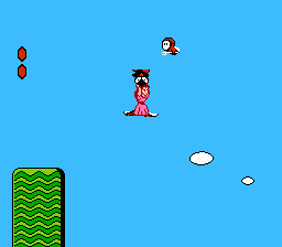 Super Mario Bros. 2 (NES) screenshot: Princess carrying a Pidgit on a magic carpet
