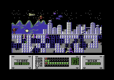 Plasmatron (Commodore 64) screenshot: Stationary defenses