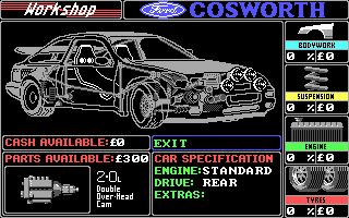 Lombard RAC Rally (DOS) screenshot: Workshop