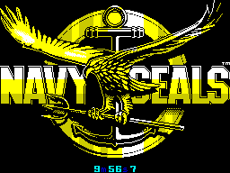 Navy Seals (ZX Spectrum) screenshot: Load screen. A counter counts down the time remaining. At zero the screen changes