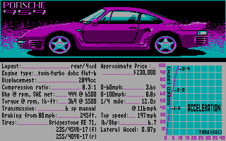 The Duel: Test Drive II (DOS) screenshot: Car selection (CGA)