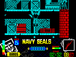 Navy Seals (ZX Spectrum) screenshot: Climbing up to the next level is easy, staying alive once I got there wasn't