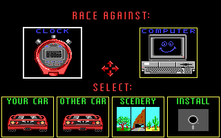 The Duel: Test Drive II (DOS) screenshot: Main Menu