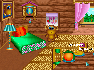 Happy Birthday! (DOS) screenshot: Checking the fruits on the plates for the guests