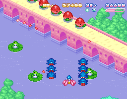 Sky & Rica (DOS) screenshot: Bridge area. Cute frogs!