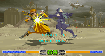 Dark Edge (Arcade) screenshot: Demo Yeager vs Thud