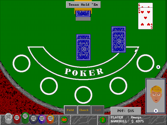Trump Castle 3 (DOS) screenshot: Playing Texas Hold 'Em (VGA)