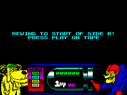 Wacky Races (ZX Spectrum) screenshot: This game spans two sides of the tape, so after starting the game I had to wait for the second side to load