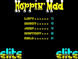 Hoppin' Mad (ZX Spectrum) screenshot: Keys can be redefined. This is how simple the controls are!
