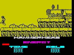Hammer-Head (ZX Spectrum) screenshot: Here we are parachuting in. Looks like some sort of desert scene