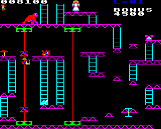 Killer Gorilla (BBC Micro) screenshot: Elevating your character on stage 3.