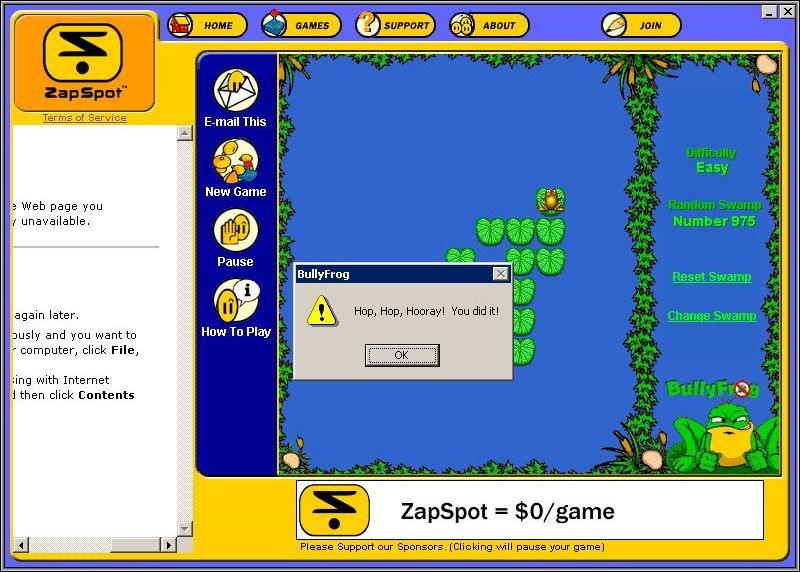 BullyFrog (Windows) screenshot: Game Over! - Well one level down and hundreds to go