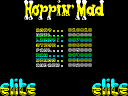 Hoppin' Mad (ZX Spectrum) screenshot: I like a game that has low entries on its high score table