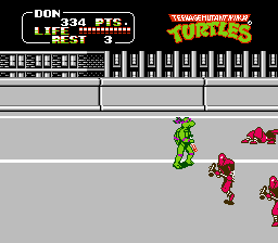 Teenage Mutant Ninja Turtles (NES) screenshot: On the road