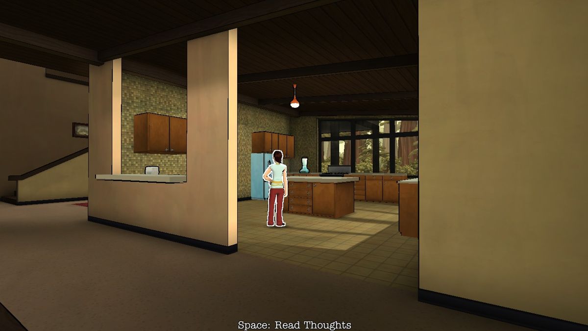The Novelist (Windows) screenshot: player's ghost is slightly visible, so he must work from behind