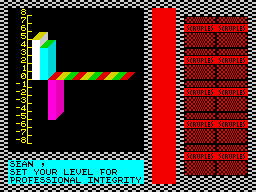 A Question of Scruples: The Computer Edition (ZX Spectrum) screenshot: Entering your personality.