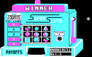 Trump Castle: The Ultimate Casino Gambling Simulation (DOS) screenshot: Playing Slots (CGA)