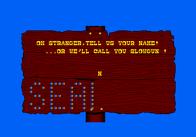 Western Games (Amstrad CPC) screenshot: Shoot your name.
