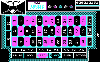 Trump Castle: The Ultimate Casino Gambling Simulation (DOS) screenshot: Playing Roulette at the table (CGA)