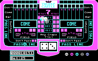 Trump Castle: The Ultimate Casino Gambling Simulation (DOS) screenshot: Playing Craps (CGA)