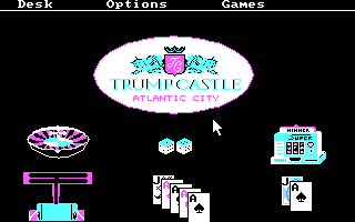 Trump Castle: The Ultimate Casino Gambling Simulation (DOS) screenshot: Title & Menu Screen (CGA)