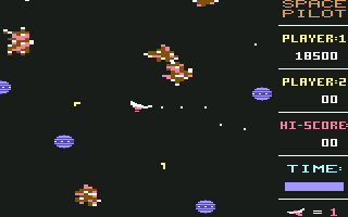 Space Pilot (Commodore 64) screenshot: The fifth level is set in space.