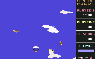 Space Pilot (Commodore 64) screenshot: Rescue paratroopers for extra points