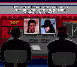 WWF Raw (Genesis) screenshot: The commentators present the wrestlers.