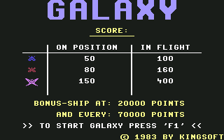 Galaxy (Commodore 64) screenshot: Main menu