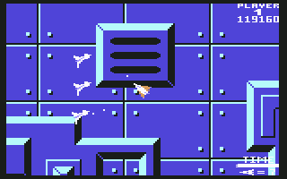 Space Pilot 2 (Commodore 64) screenshot: Destroy this formation of three identical ships for bonus points.