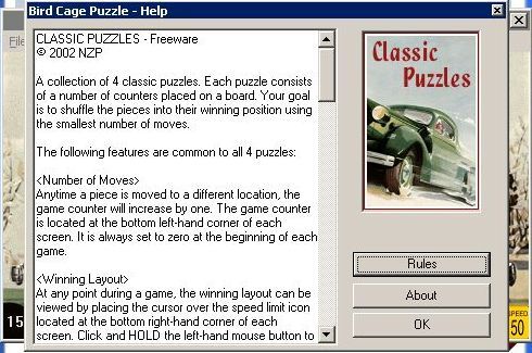 Classic Puzzles (Windows) screenshot: The game's help file is larger than the game area